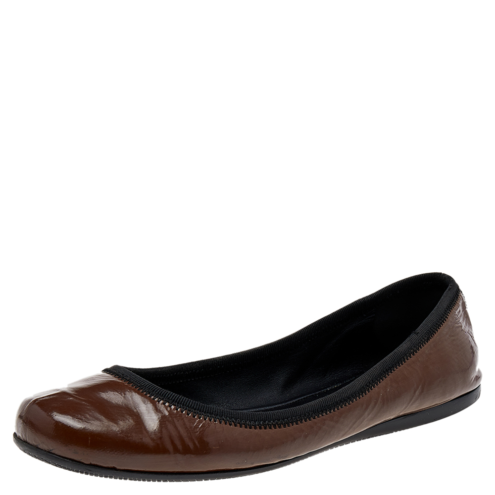 luxury-women-prada-sport-used-shoes-p499707-004 Prada Sport Brown Patent Leather Ballet Flats Size 38