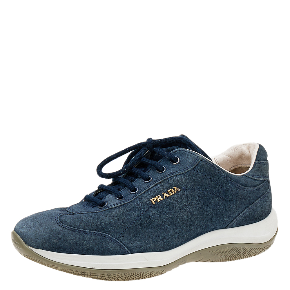 luxury-women-prada-sport-used-shoes-p610636-007-2 Prada Sport Blue Suede Low Top Sneakers Size 36