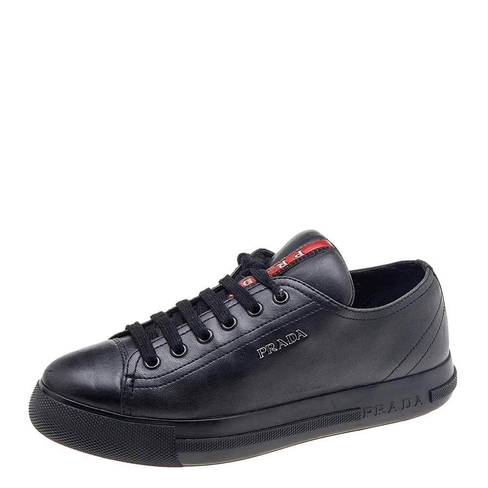luxury-women-prada-sport-used-shoes-p612840-005-1 Prada Sport Black Leather Low Top Sneakers Size 35
