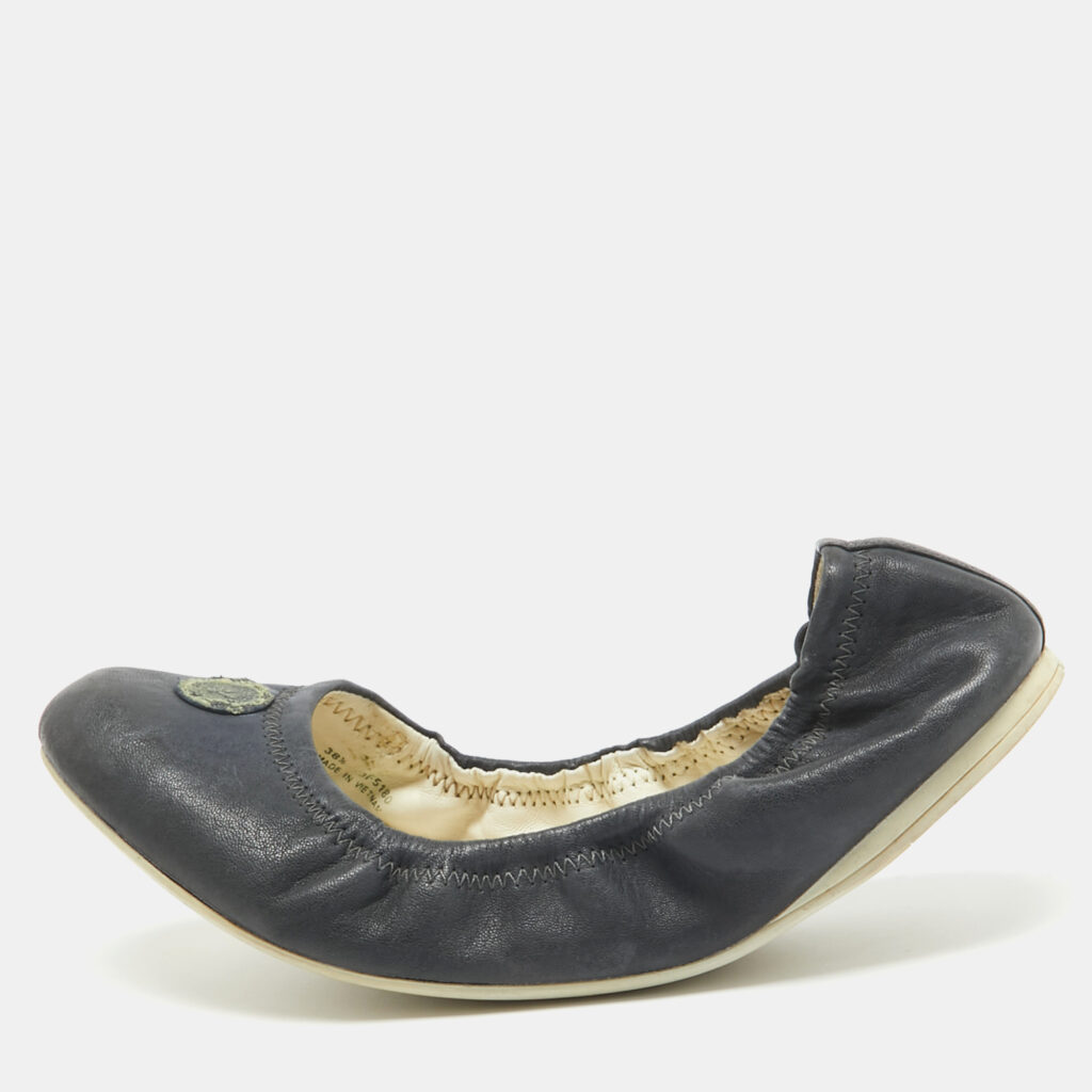 luxury-women-prada-sport-used-shoes-p703975-001-1 Prada Navy Blue Leather Scrunch Ballet Flats Size 38.5