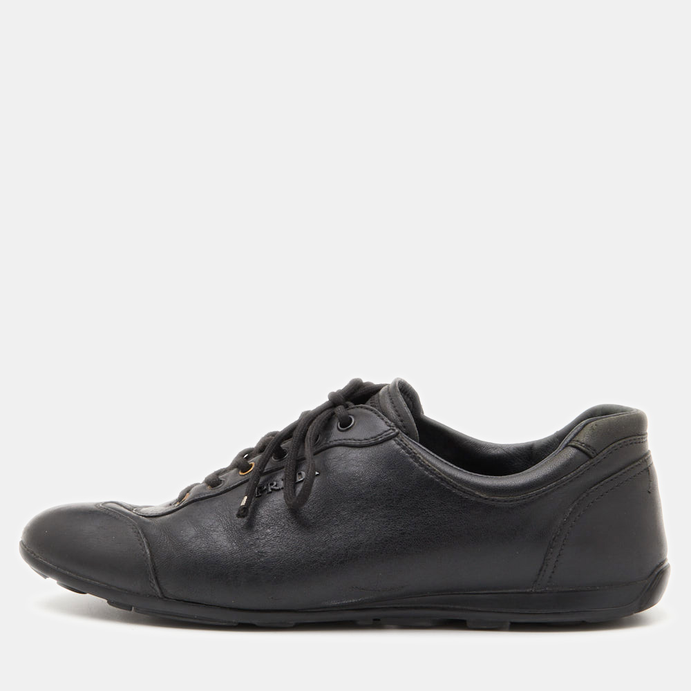 luxury-women-prada-sport-used-shoes-p797076-001 Prada Sport Black Leather Low Top Sneakers Size 41