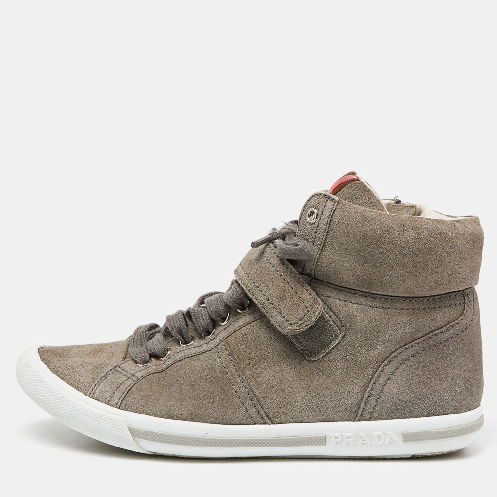 luxury-women-prada-sport-used-shoes-p872995-010 Prada Sport Grey Suede High Top Sneakers Size 36