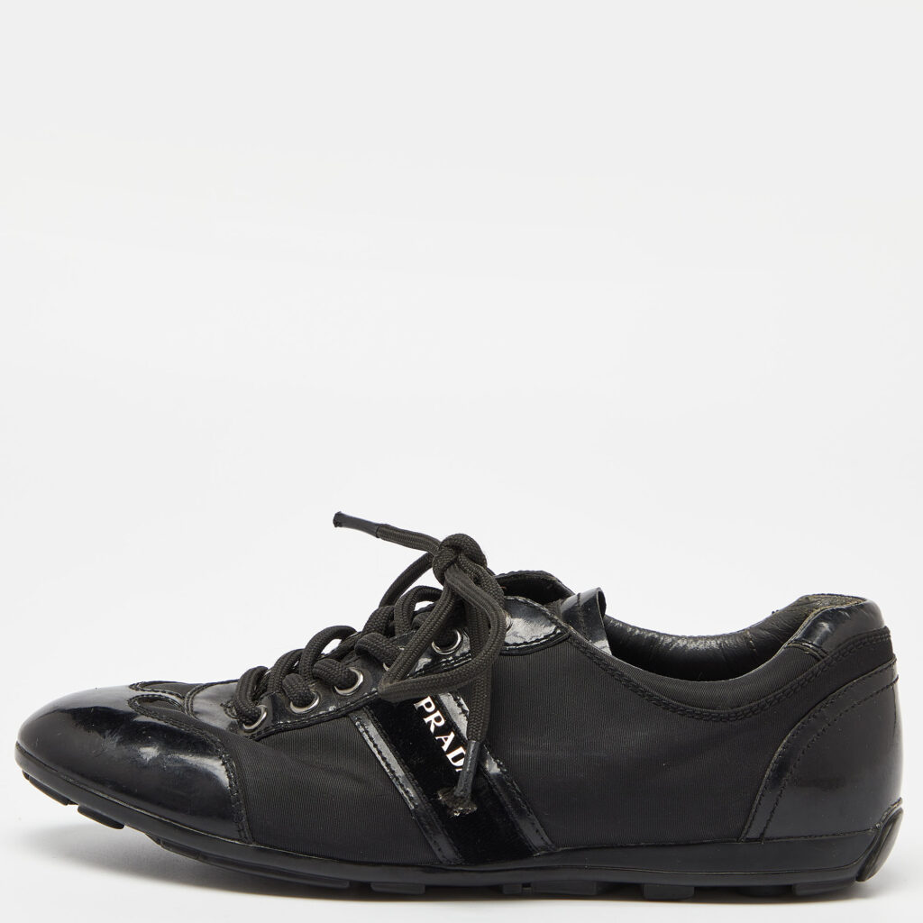 luxury-women-prada-sport-used-shoes-p997001-009 Prada Sport Black Patent Leather and Nylon Low Top Sneakers Size 35.5