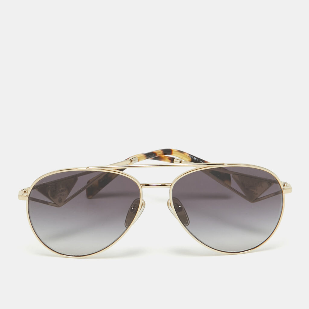 luxury-women-prada-used-accessories-p1082978-001 Prada Black/Gold SPR 73Z Triangle Logo Aviator Sunglasses