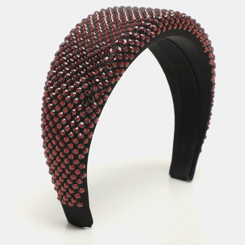Prada Burgundy/Black Crystal Embellished Satin Headband