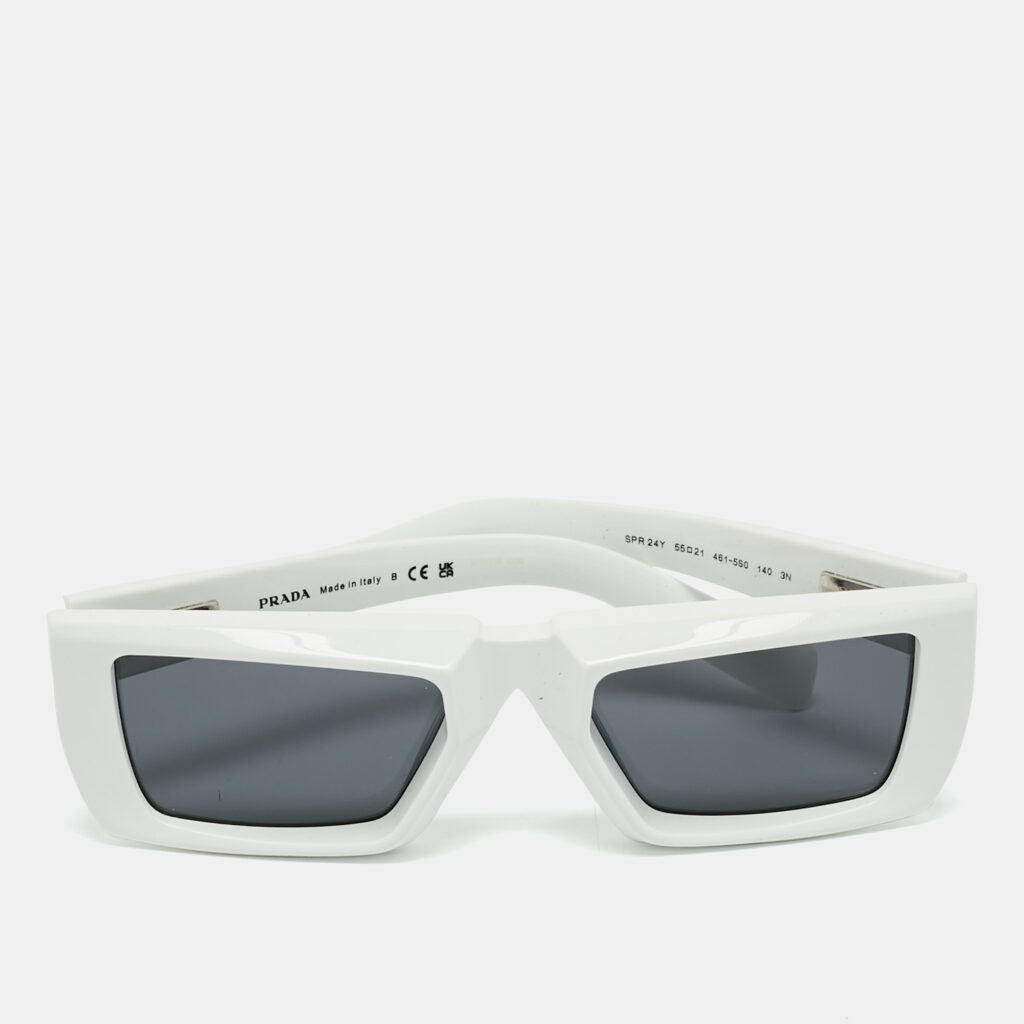 Prada White/Grey SPR24Y Frame Rectangular Sunglasses