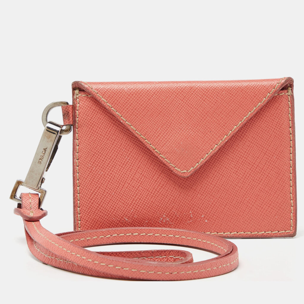 luxury-women-prada-used-accessories-p917836-012 Prada Orange Saffiano Leather Badge Holder