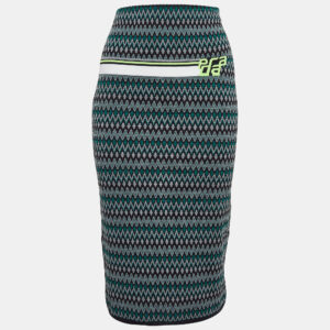 Prada Green Chevron Patterned Knit Midi Skirt M