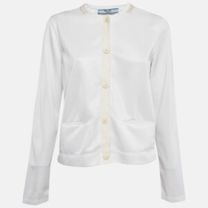 Prada White Jersey Button Front Silk Trimmed Blouse L