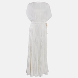 Prada White Silk Pleated Maxi Dress M