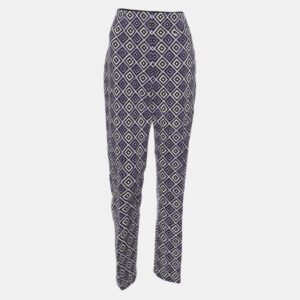 Prada Purple Diamond Print Silk And Wool Blend Pants M