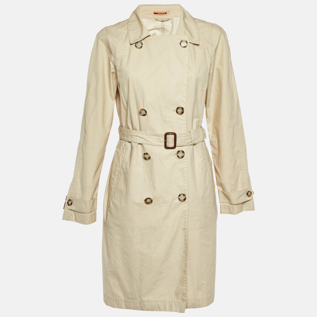luxury-women-prada-used-clothes-p1132898-001 Prada Sport Cream Cotton Double Breasted Coat L