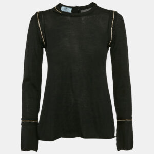 Prada Grey Knit Long Sleeve Open Back Sweater M