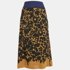 Prada Yellow Floral Print Crepe Knee Length Skirt M