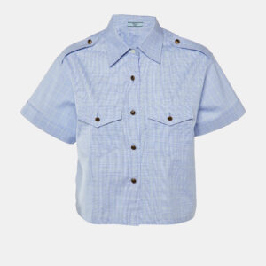 Prada Blue Prince Of Wales  Cotton Crop Shirt M