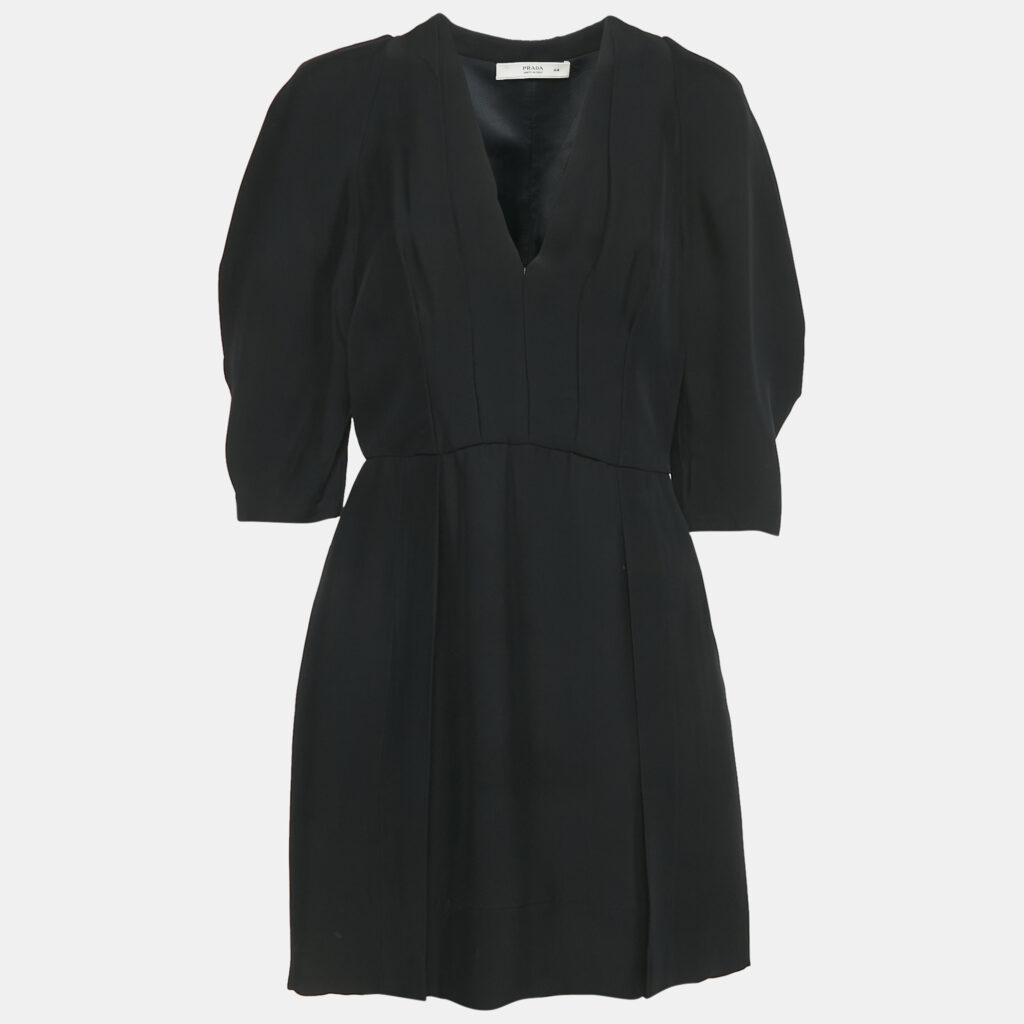 Prada Black Crepe V-Neck Mini Dress M