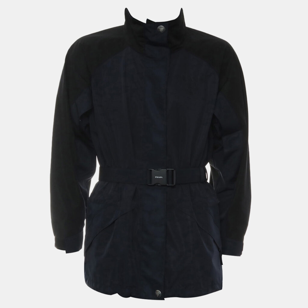 luxury-women-prada-used-clothes-p1147365-001 Prada Dark Blue Logo High-Neck Technical Jacket IT Women 38