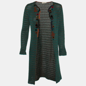 Prada Brown/Teal Crochet Knit Open Front Cardigan S