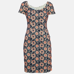 Prada Blue Floral Lace Scoop Neck Mini Dress XS