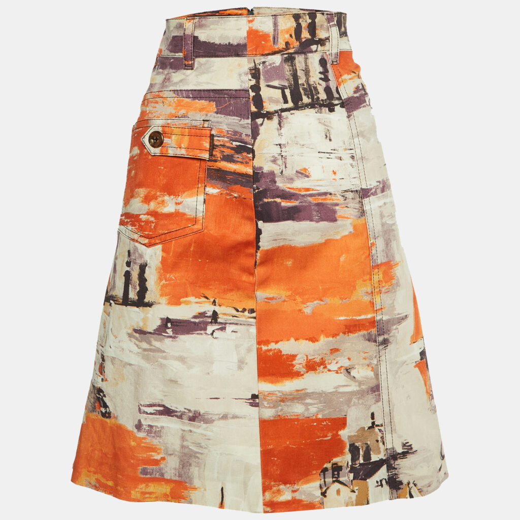 luxury-women-prada-used-clothes-p1152226-001 Prada Multicolor Oil Paint Effect Printed Denim Skirt M