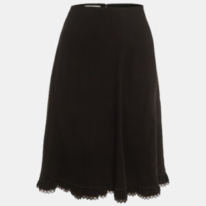 Prada Black Crepe Lace Trim Knee Length Skirt M