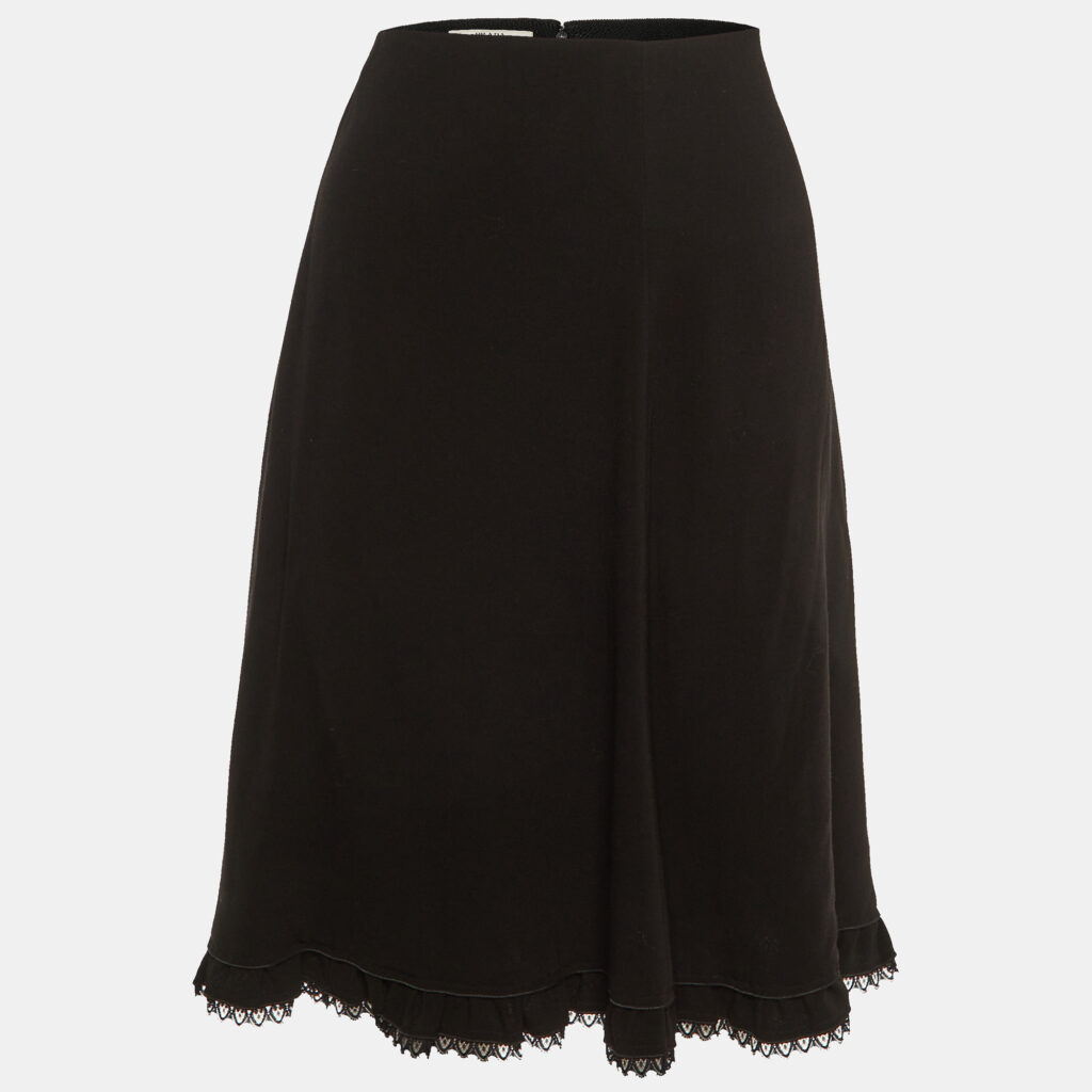 luxury-women-prada-used-clothes-p1152281-001 Prada Black Crepe Lace Trim Knee Length Skirt M