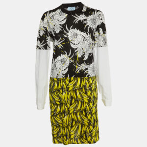 Prada Multicolor Banana Printed Long Sleeve Mini Dress XS