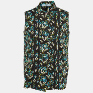 Prada Black Floral Print Cotton Button Front Top S