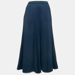 Prada Navy Blue Plisse Midi Skirt M