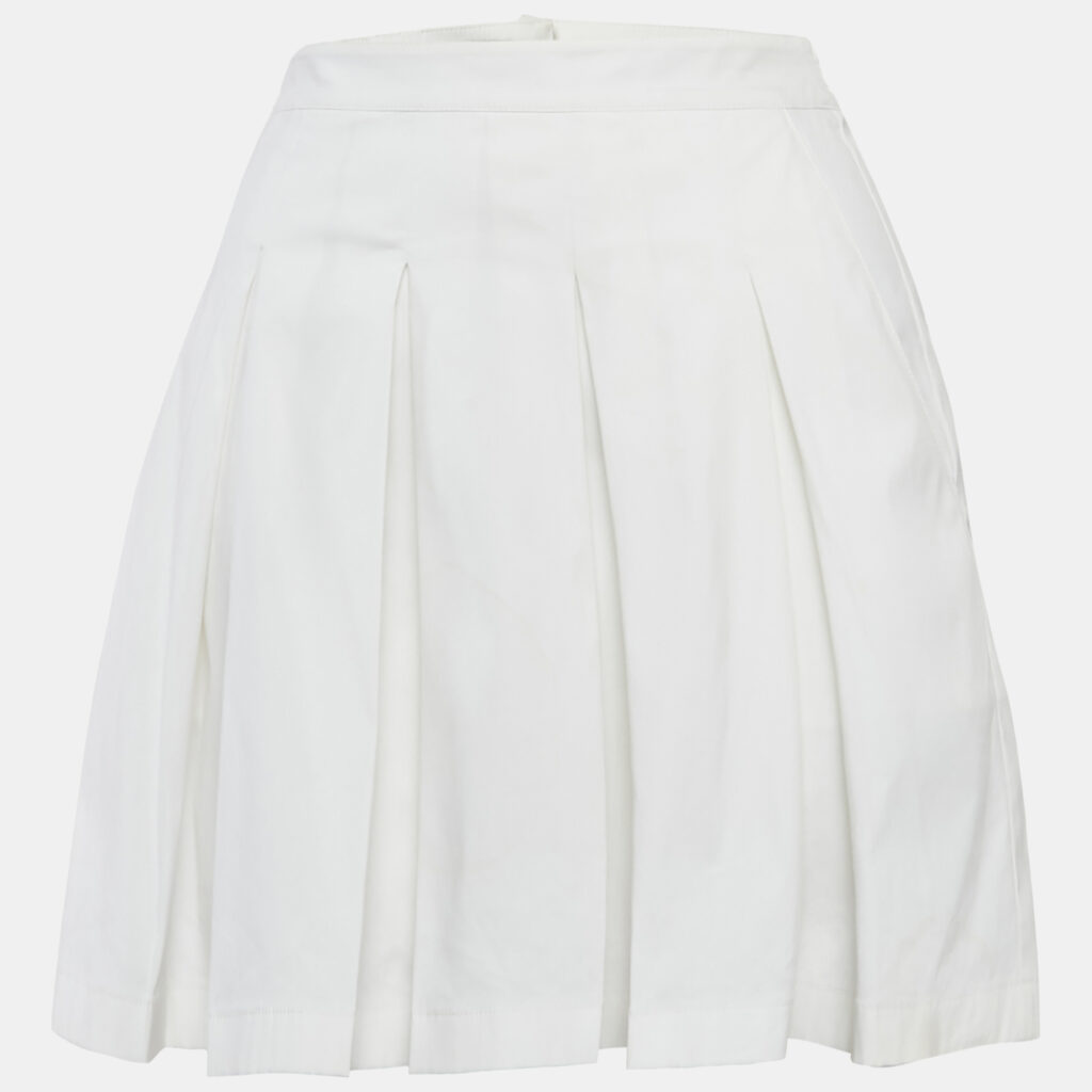 luxury-women-prada-used-clothes-p1164854-001 Prada White Cotton Pleated Mini Skirt M