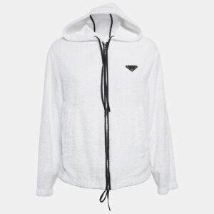 prada white enamel metal logo terry hoodie jacket s