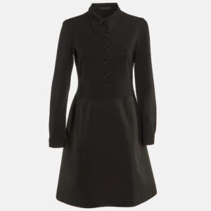 prada black nylon & knit paneled midi dress l