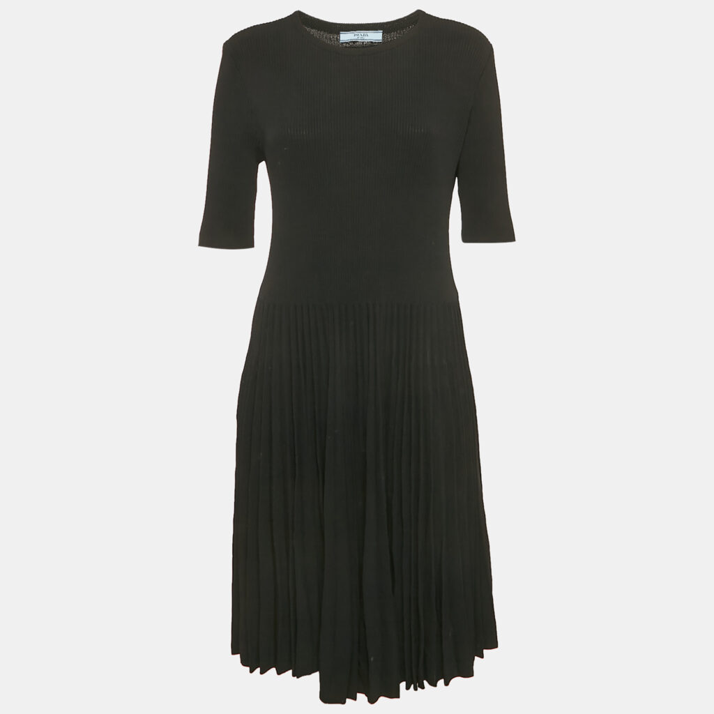luxury-women-prada-used-clothes-p1169883-002 Prada Black Rib Knit Midi Dress M