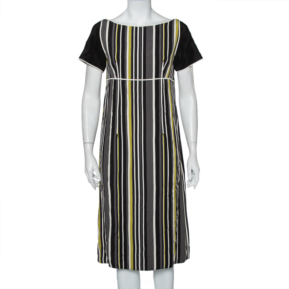 luxury-women-prada-used-clothes-p426098-001 Prada Multicolor Striped Crepe Midi Dress M