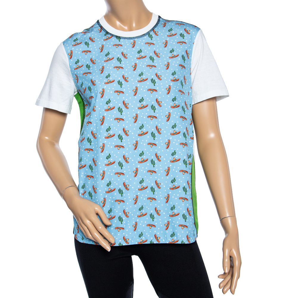 luxury-women-prada-used-clothes-p527971-001-1 Prada Colorblock Cactus Sombrero Print Cotton& Silk T-Shirt XS