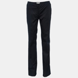 Prada Navy Blue Cotton Frayed Waist Detail Pants M