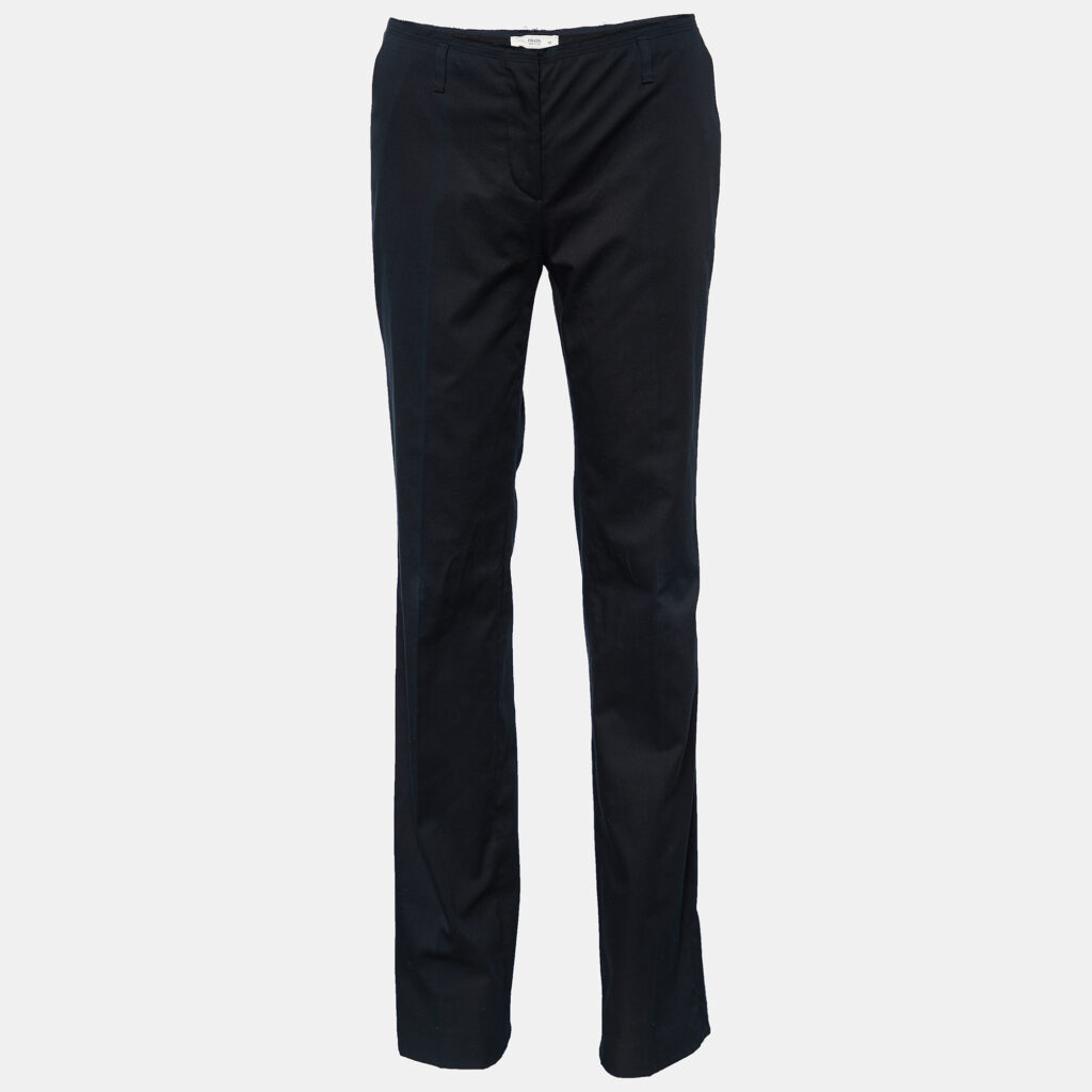 luxury-women-prada-used-clothes-p752029-002 Prada Navy Blue Cotton Frayed Waist Detail Pants M