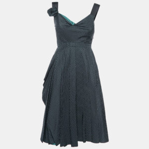 Prada Polka Dot Silk Draped Sleeveless Short Dress S