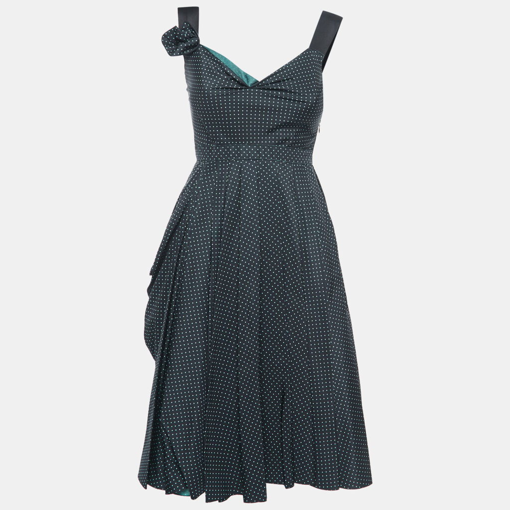 luxury-women-prada-used-clothes-p886251-005 Prada Polka Dot Silk Draped Sleeveless Short Dress S
