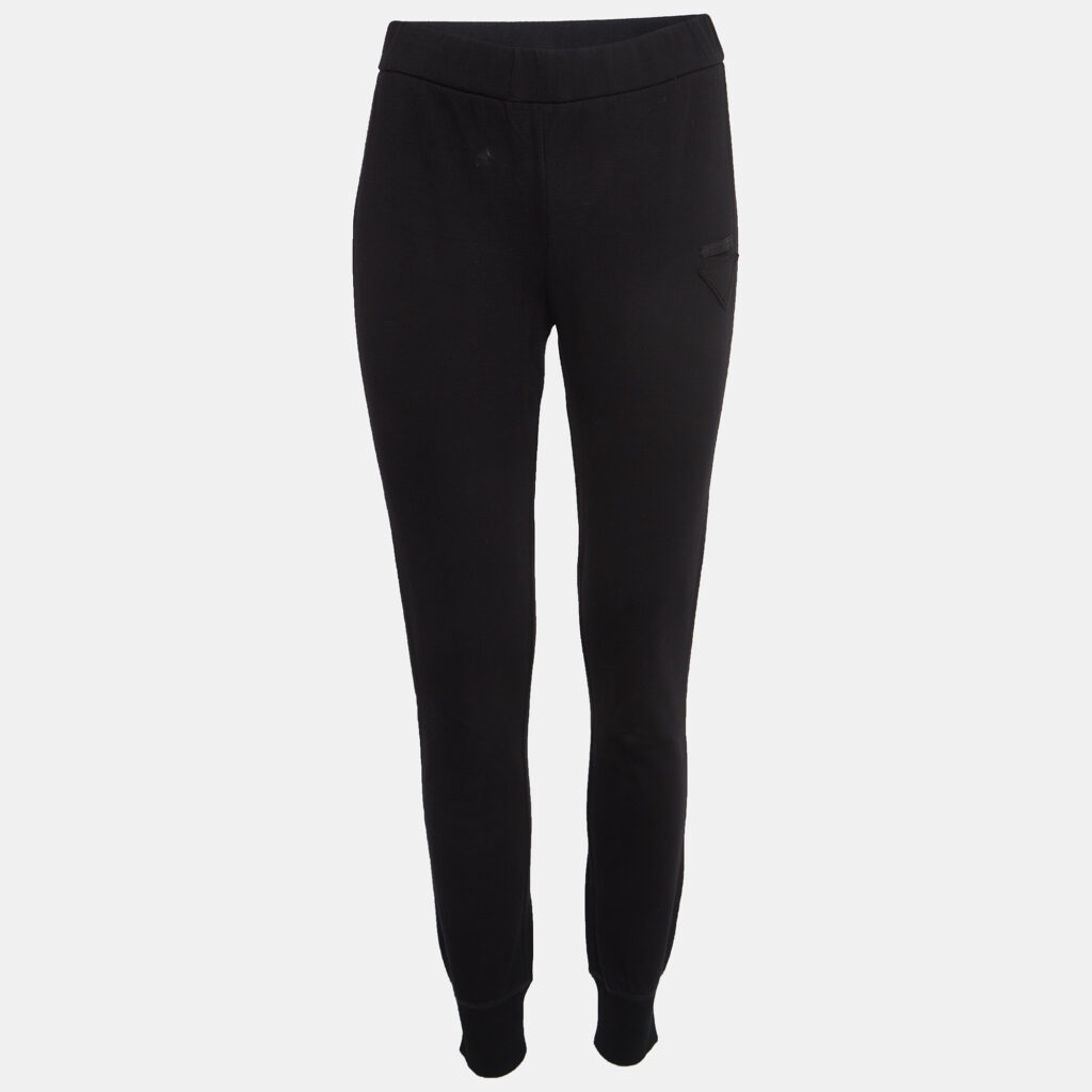luxury-women-prada-used-clothes-p972226-004 Prada Black Triangle Applique Cotton Knit Joggers M
