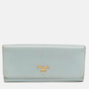 Prada Sky Blue Saffiano Leather Flap Continental Wallet