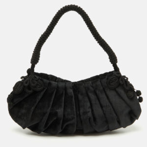 Prada Black Velvet Embroidered Vintage Shoulder Bag