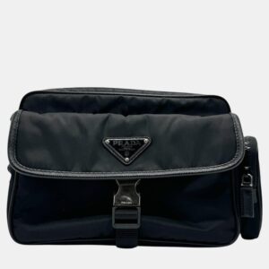 Prada Nylon Black Silver Shoulder Bag