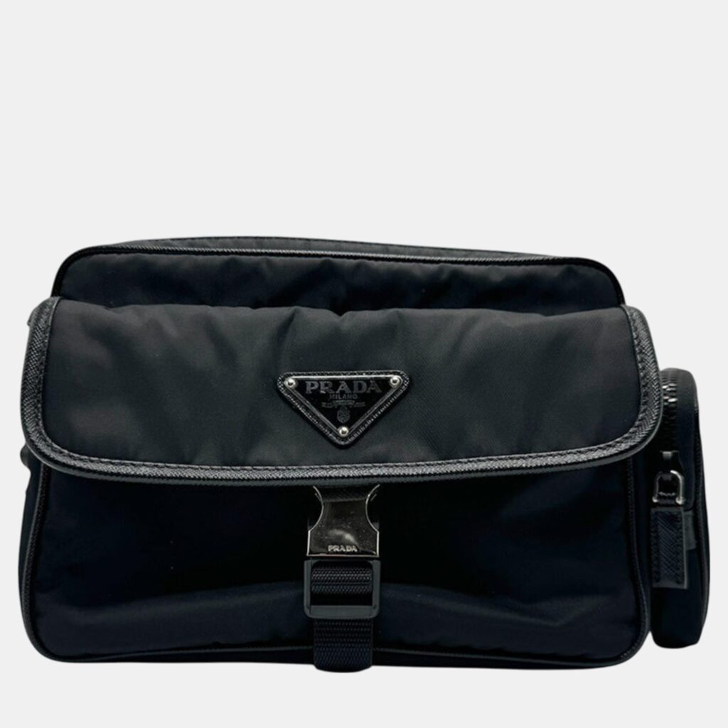 luxury-women-prada-used-handbags-p1088573-001 Prada Nylon Black Silver Shoulder Bag