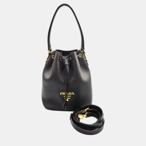 Prada Black Leather Bucket Bag