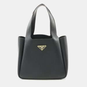 Prada Black Leather Soft Grain Tote Bag
