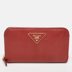 Prada Red Saffiano Leather Zip Around Wallet