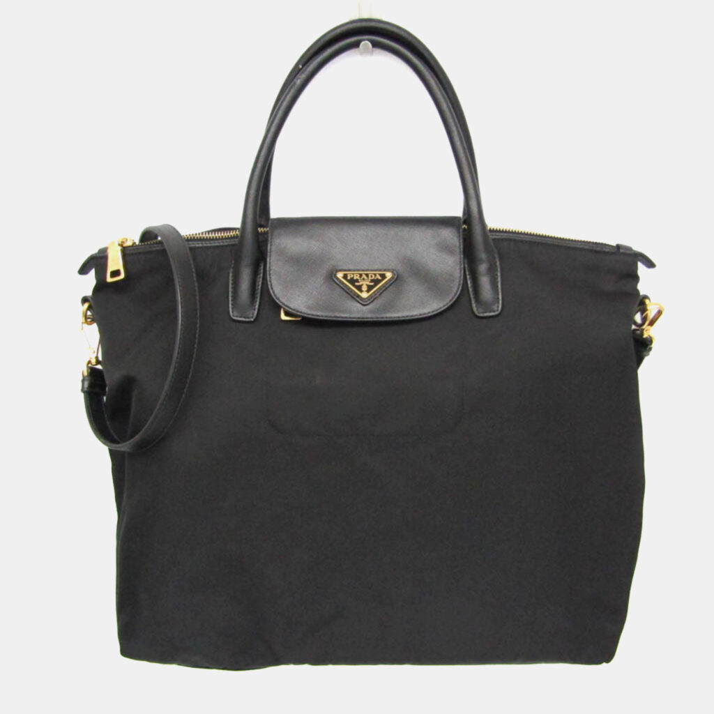 luxury-women-prada-used-handbags-p1104247-002 Prada Black Leather, Nylon Shoulder Bag