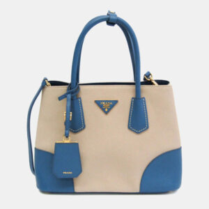 Prada Beige/Blue Saffiano Canvas Shoulder Bag