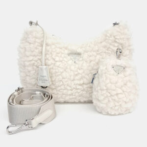 Prada Ivory Fur Chain Strap Shoulder Bag